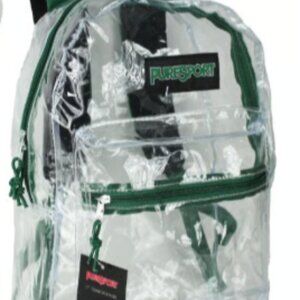 Clear Backpack Green 17" w/ Front Zipper Pocket